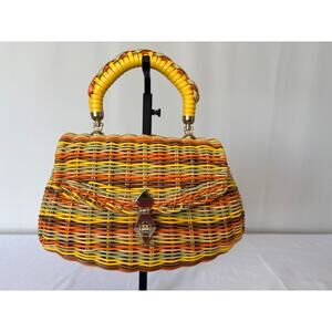 Vintage 1950's or 1960's Lewis Hong Kong Woven Top Handle Wicker Bag Rare